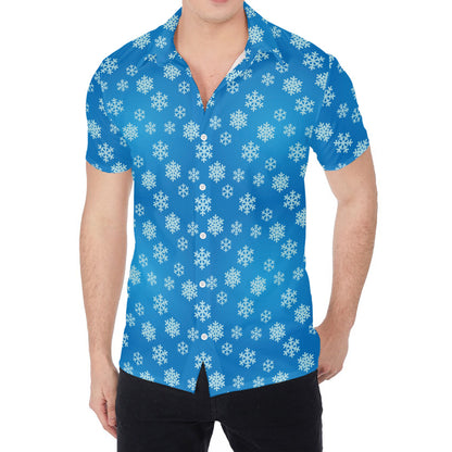 Blue Snowflake Pattern Print Men's Shirt