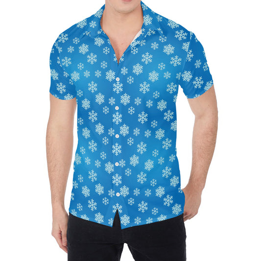 Blue Snowflake Pattern Print Men's Shirt