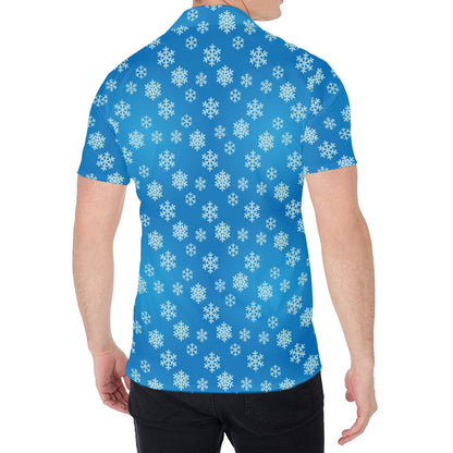 Blue Snowflake Pattern Print Men's Shirt