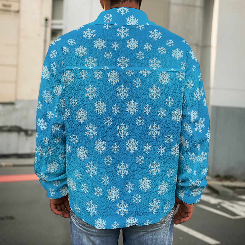 Blue Snowflake Pattern Print Men's Shirt Jacket