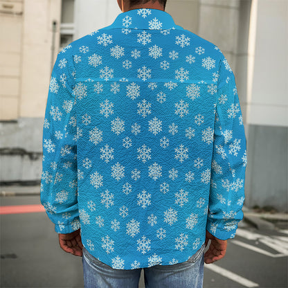 Blue Snowflake Pattern Print Men's Shirt Jacket