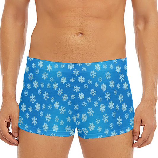 Blue Snowflake Pattern Print Men's Short Boxer Briefs