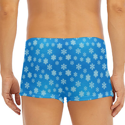 Blue Snowflake Pattern Print Men's Short Boxer Briefs