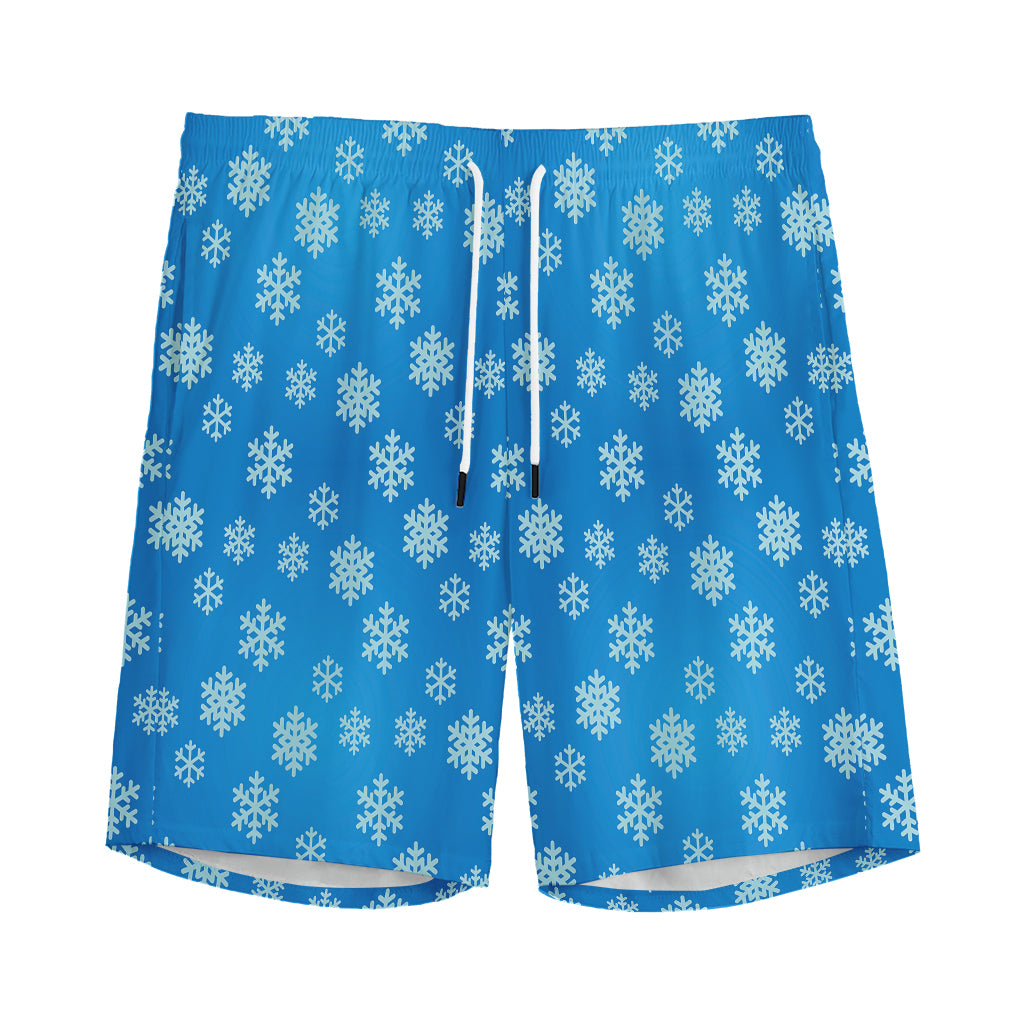 Blue Snowflake Pattern Print Men's Sports Shorts