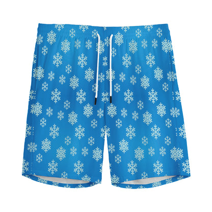 Blue Snowflake Pattern Print Men's Sports Shorts