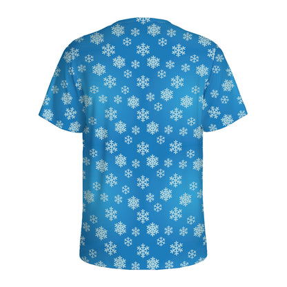 Blue Snowflake Pattern Print Men's Sports T-Shirt