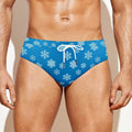 Blue Snowflake Pattern Print Men's Swim Briefs