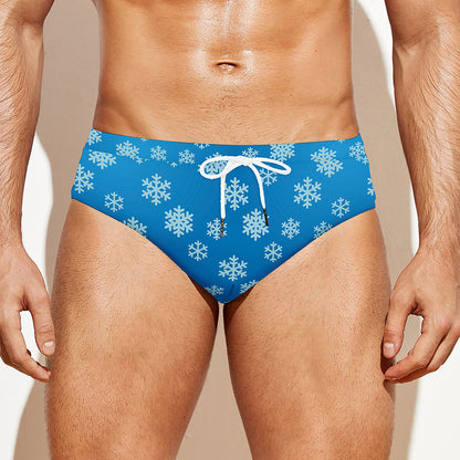 Blue Snowflake Pattern Print Men's Swim Briefs