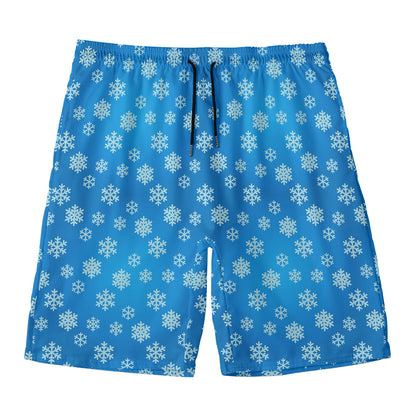 Blue Snowflake Pattern Print Men's Swim Trunks