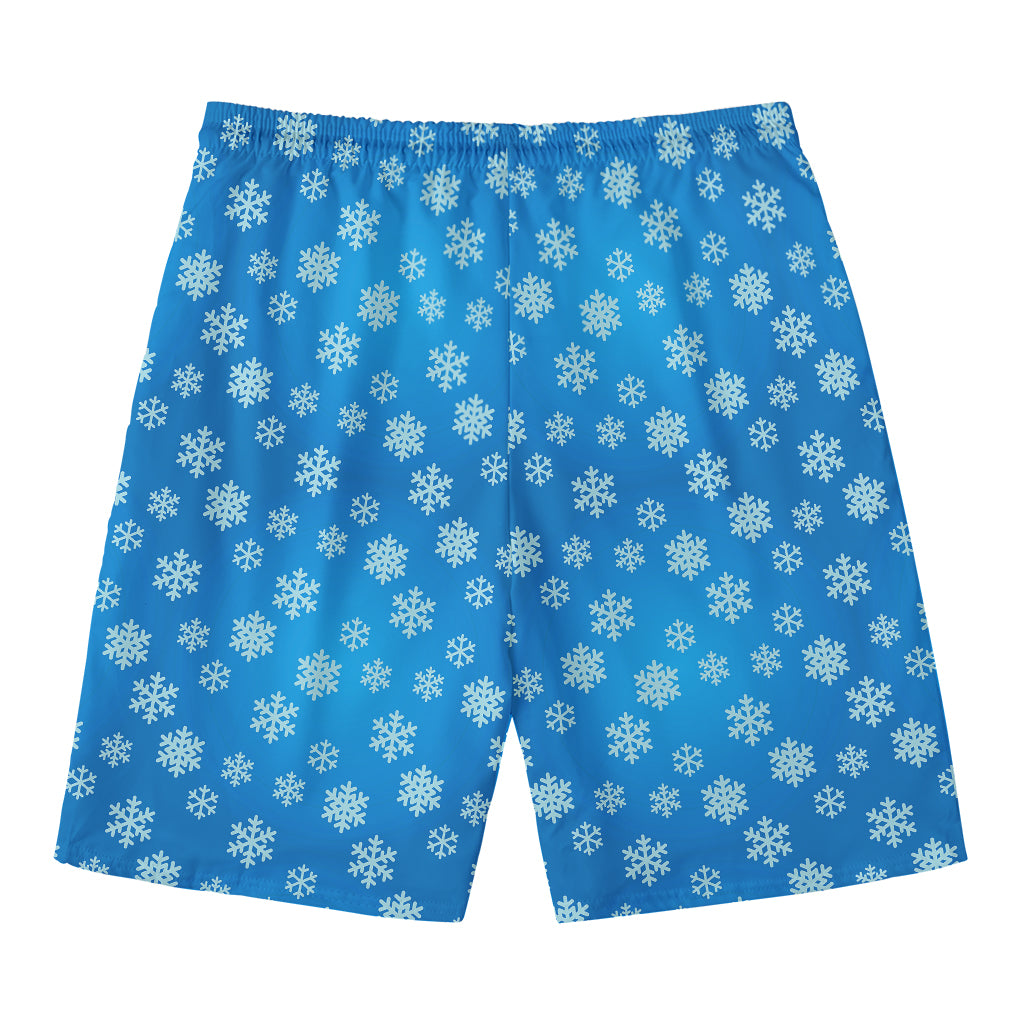 Blue Snowflake Pattern Print Men's Swim Trunks