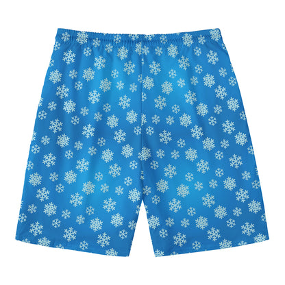 Blue Snowflake Pattern Print Men's Swim Trunks
