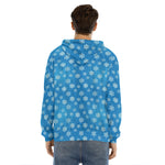 Blue Snowflake Pattern Print Men's Velvet Pullover Hoodie