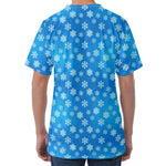 Blue Snowflake Pattern Print Men's Velvet T-Shirt