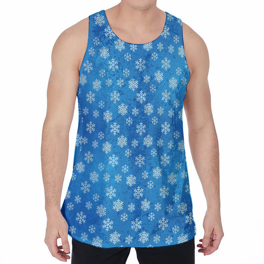 Blue Snowflake Pattern Print Men's Velvet Tank Top