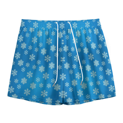 Blue Snowflake Pattern Print Mesh Shorts