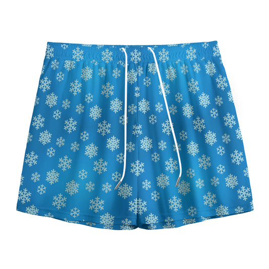 Blue Snowflake Pattern Print Mesh Shorts