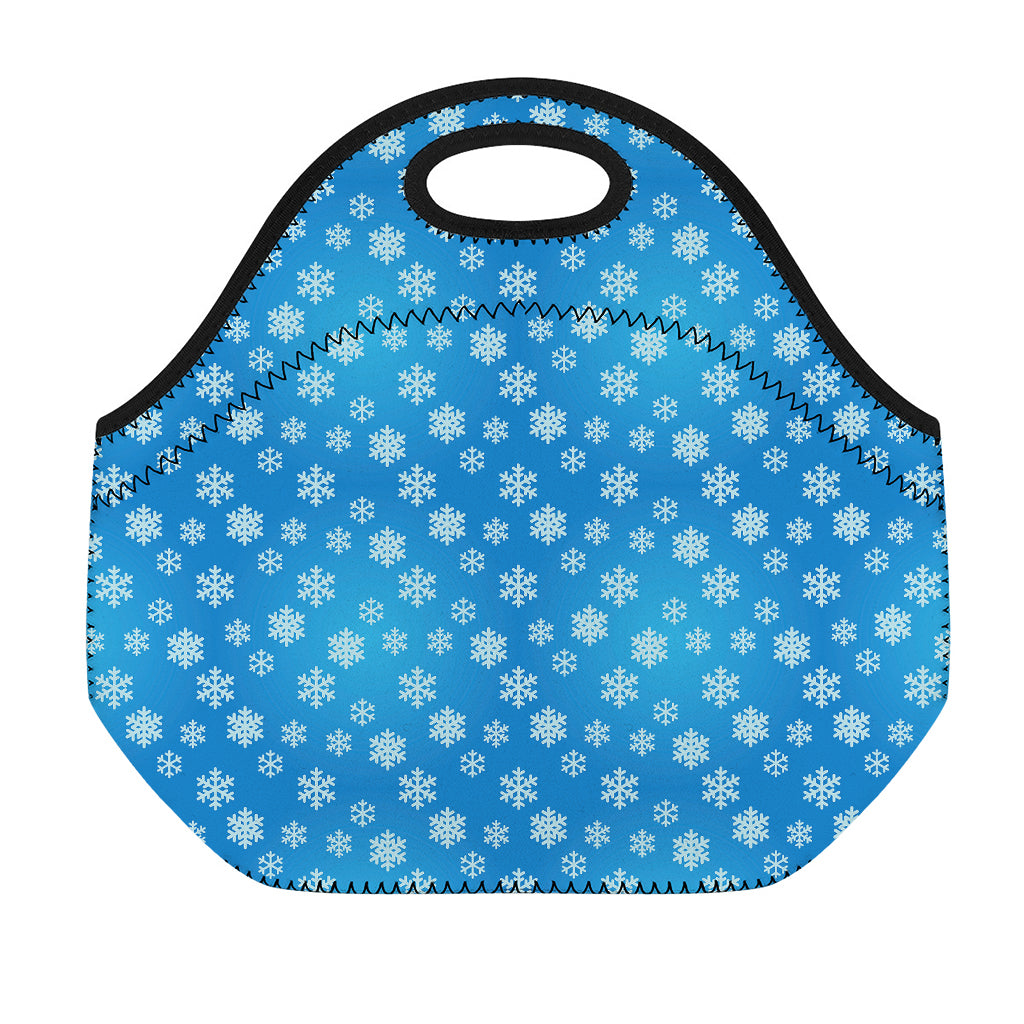 Blue Snowflake Pattern Print Neoprene Lunch Bag