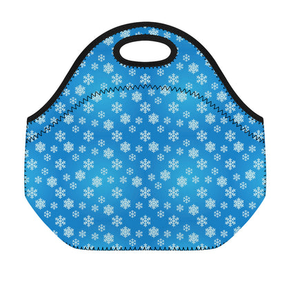 Blue Snowflake Pattern Print Neoprene Lunch Bag