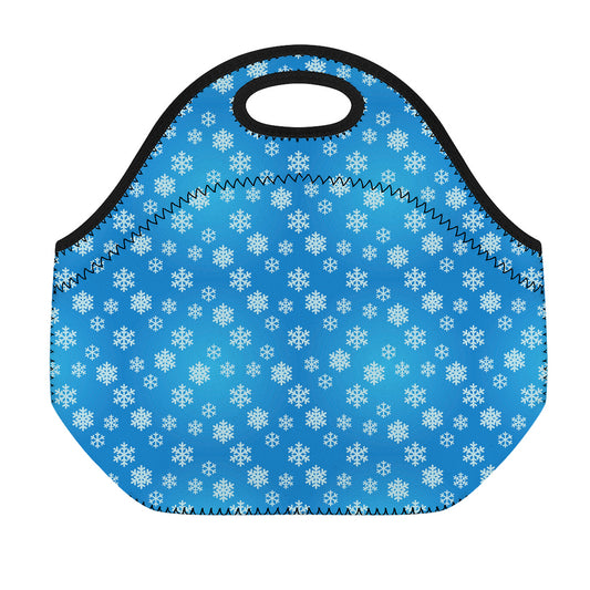 Blue Snowflake Pattern Print Neoprene Lunch Bag