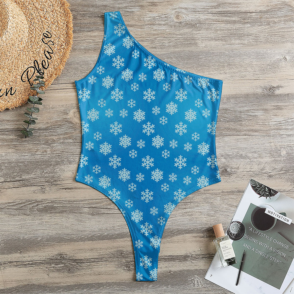 Blue Snowflake Pattern Print One Shoulder Bodysuit