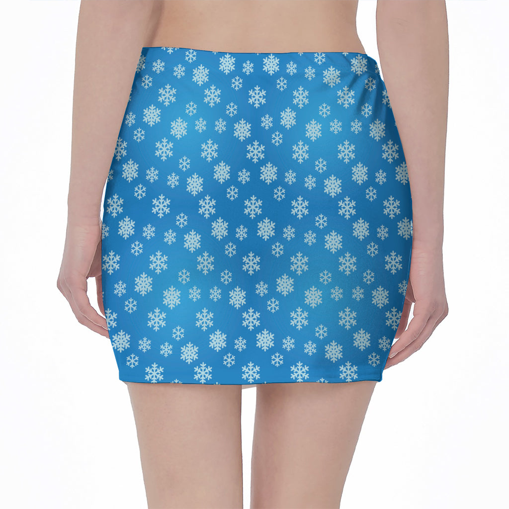 Blue Snowflake Pattern Print Pencil Mini Skirt