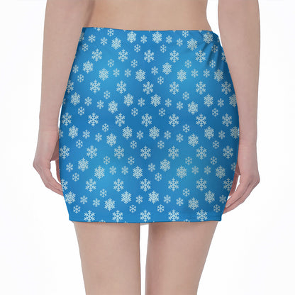 Blue Snowflake Pattern Print Pencil Mini Skirt
