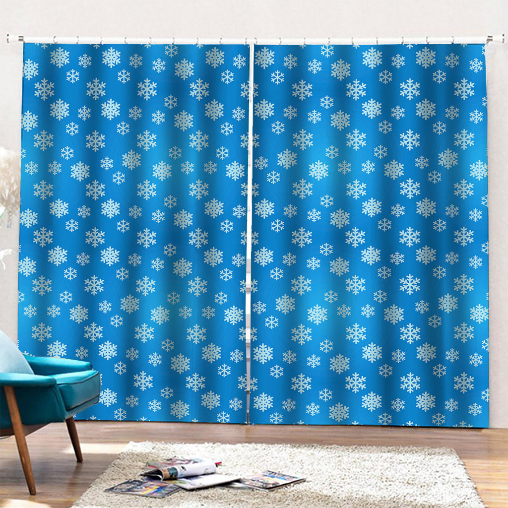Blue Snowflake Pattern Print Pencil Pleat Curtains