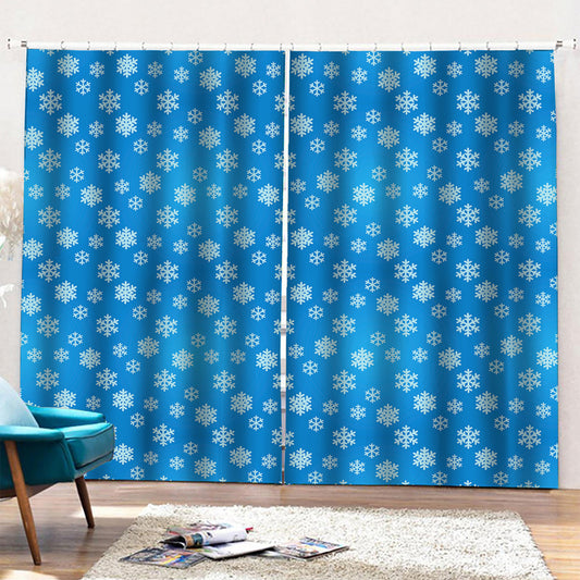 Blue Snowflake Pattern Print Pencil Pleat Curtains