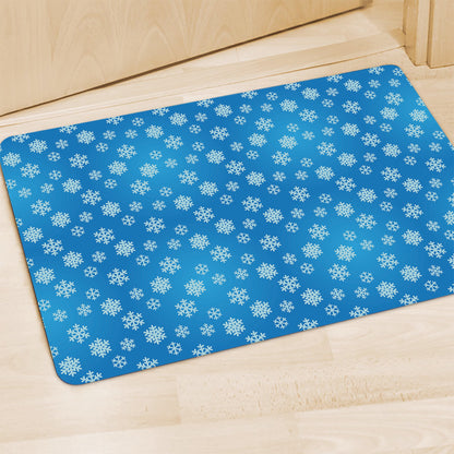 Blue Snowflake Pattern Print Polyester Doormat