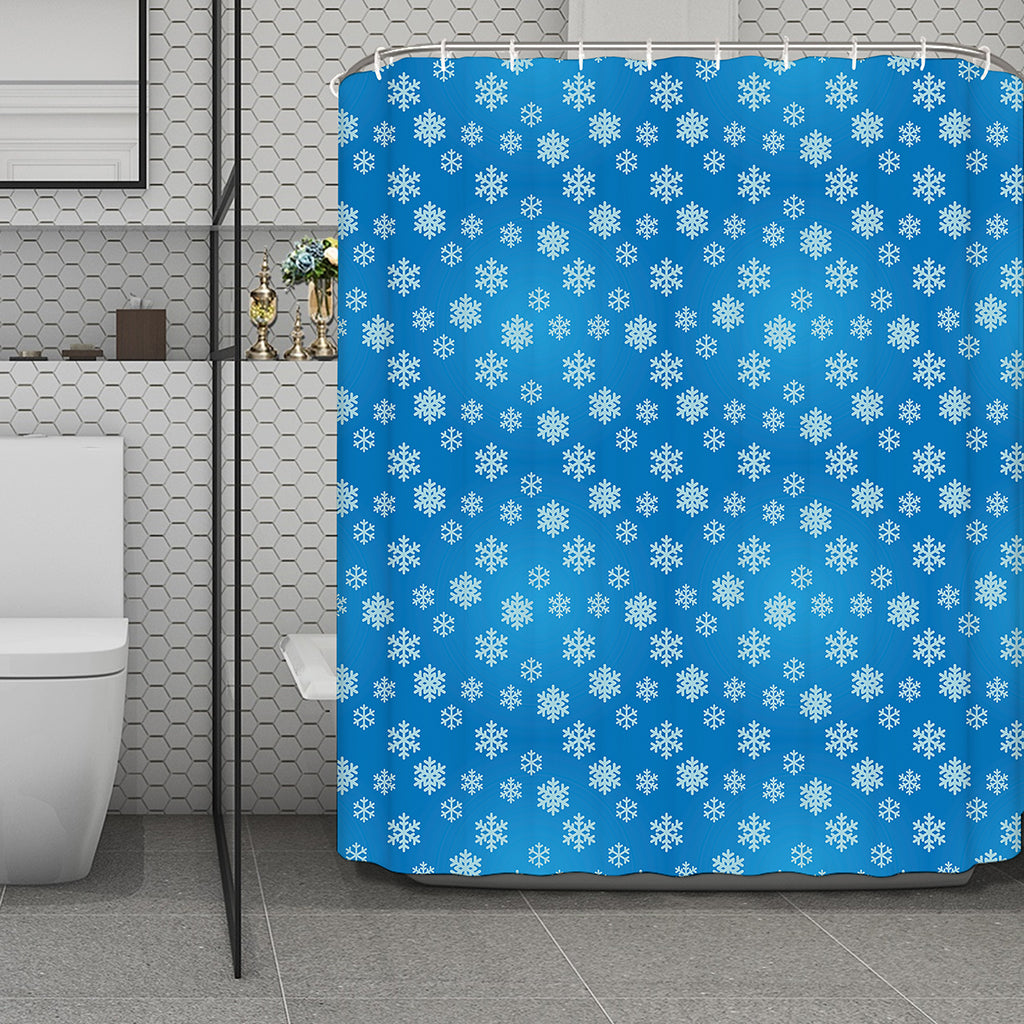 Blue Snowflake Pattern Print Polyester Shower Curtain