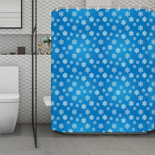 Blue Snowflake Pattern Print Polyester Shower Curtain