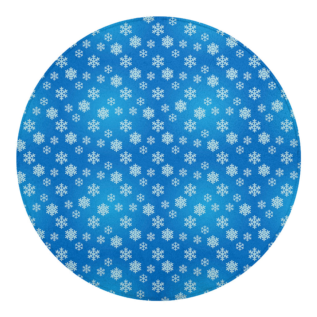 Blue Snowflake Pattern Print Round Blanket