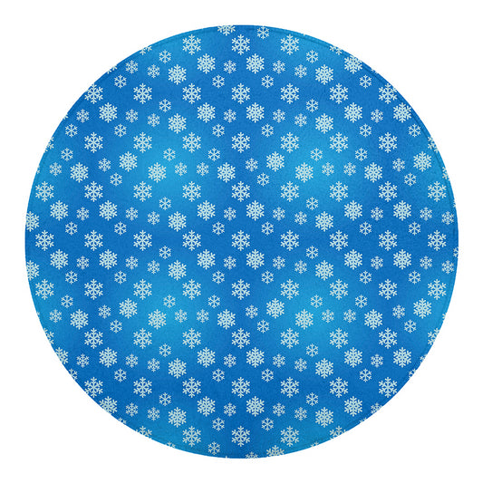 Blue Snowflake Pattern Print Round Blanket