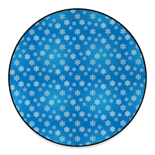 Blue Snowflake Pattern Print Round Floor Mat