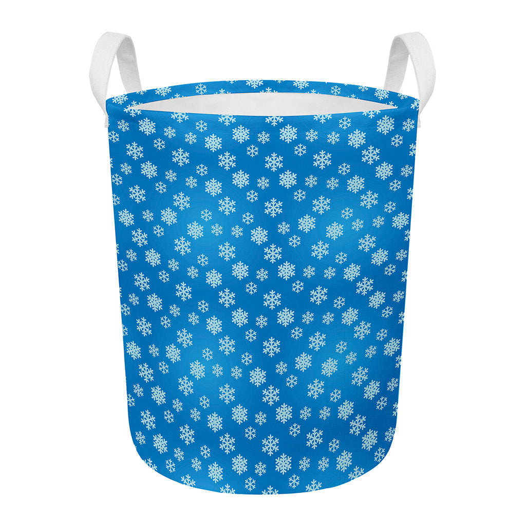 Blue Snowflake Pattern Print Round Laundry Basket