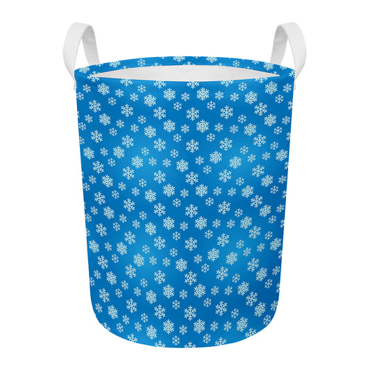 Blue Snowflake Pattern Print Round Laundry Basket