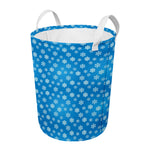 Blue Snowflake Pattern Print Round Laundry Basket