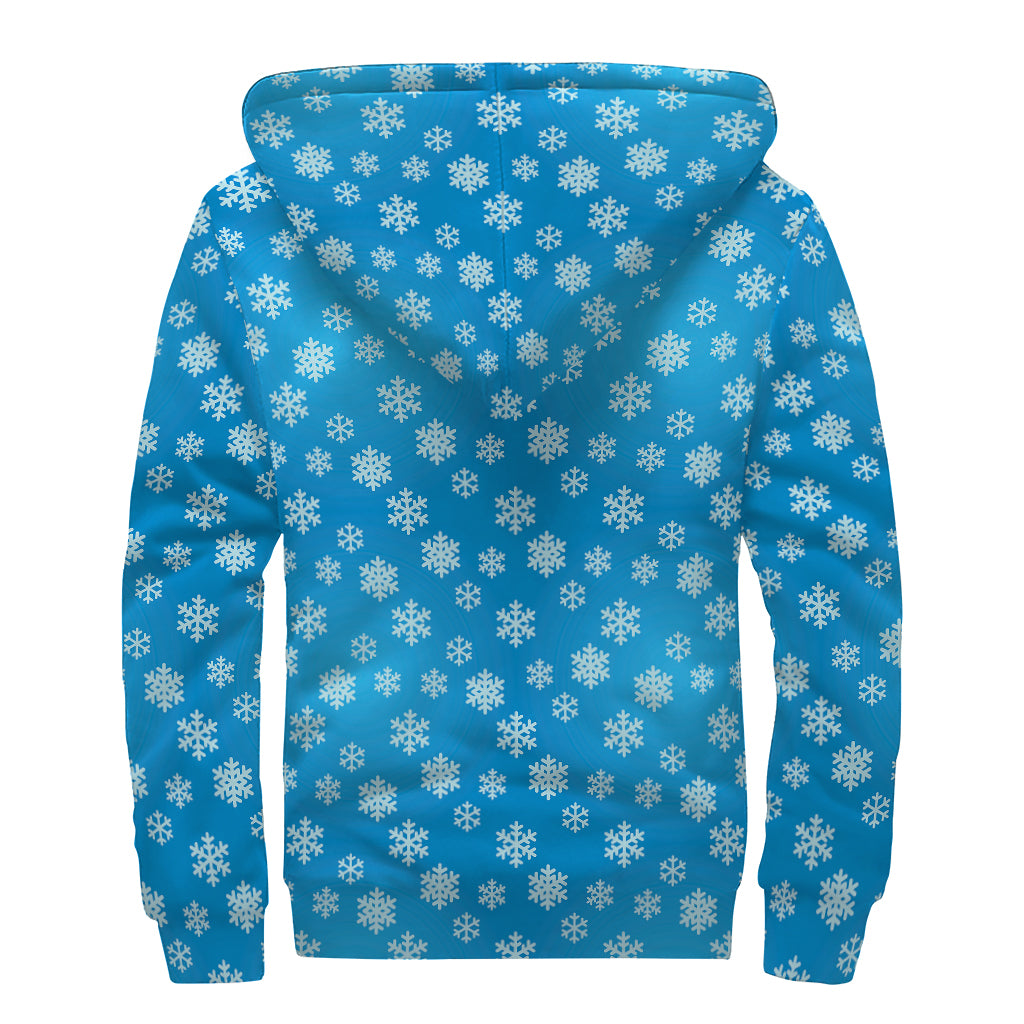Blue Snowflake Pattern Print Sherpa Lined Zip Up Hoodie
