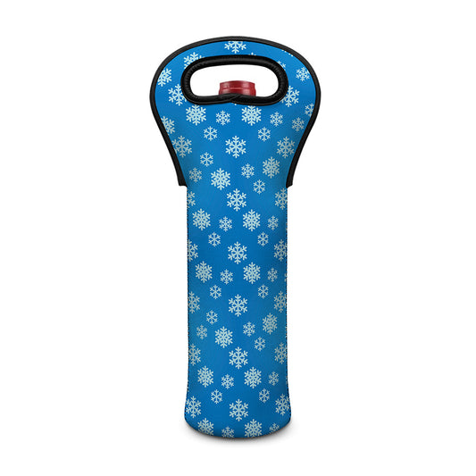 Blue Snowflake Pattern Print Single Neoprene Wine Tote