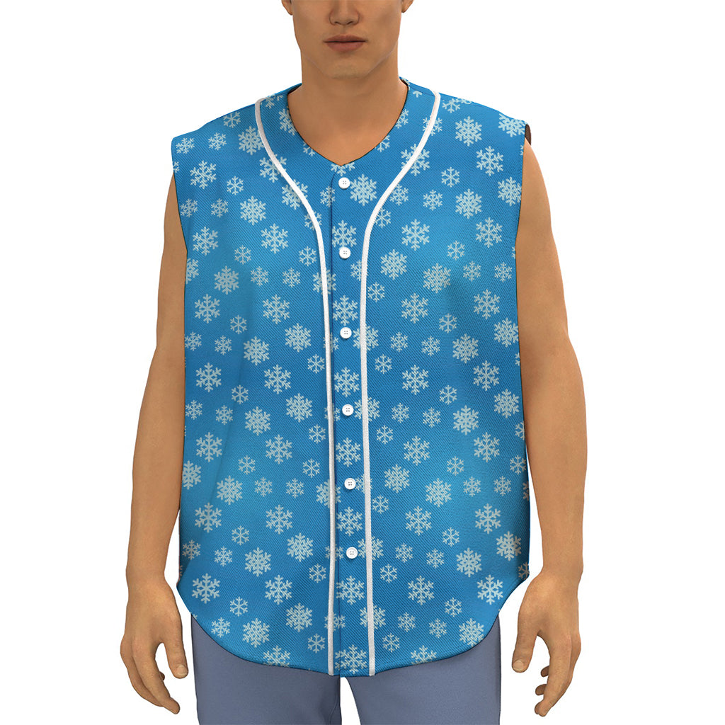 Blue Snowflake Pattern Print Sleeveless Baseball Jersey