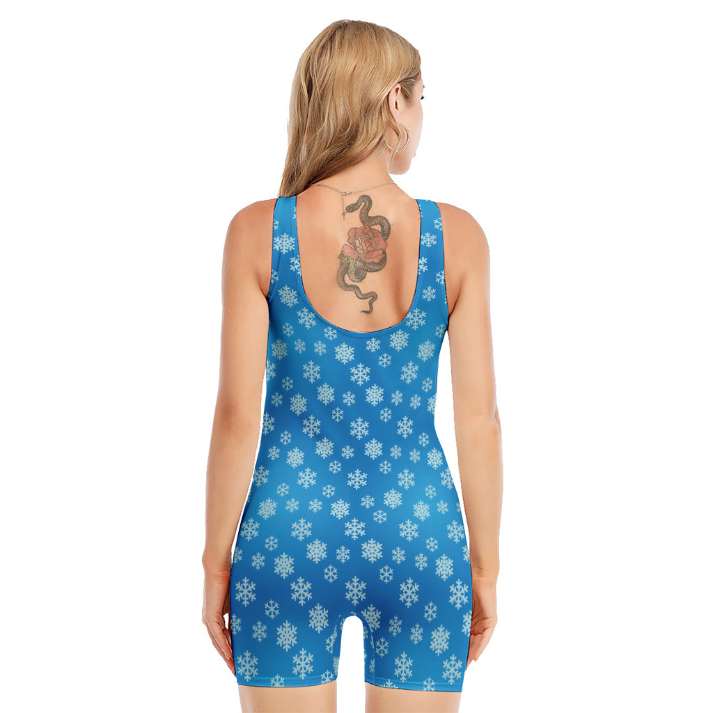 Blue Snowflake Pattern Print Sleeveless One Piece Swimsuit