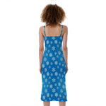Blue Snowflake Pattern Print Slim Fit Midi Cami Dress