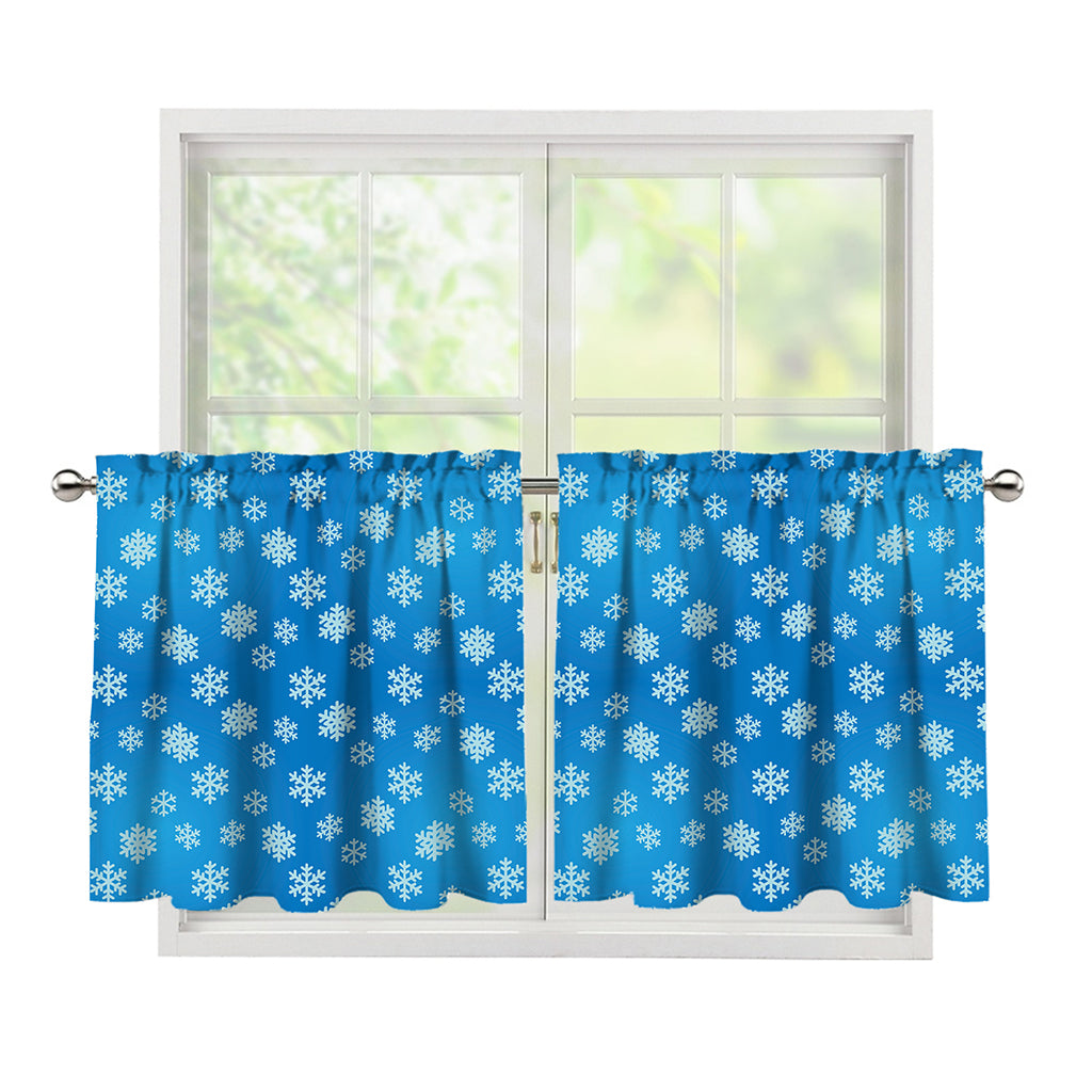 Blue Snowflake Pattern Print Tier Curtains