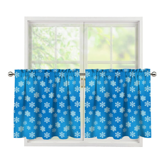 Blue Snowflake Pattern Print Tier Curtains