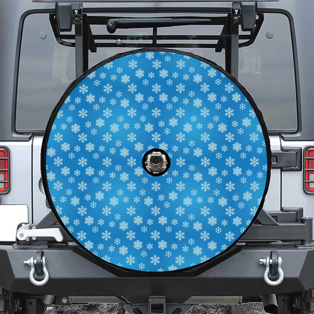 Blue Snowflake Pattern Print Tire Cover With Camera Hole
