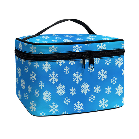Blue Snowflake Pattern Print Travel Makeup Bag
