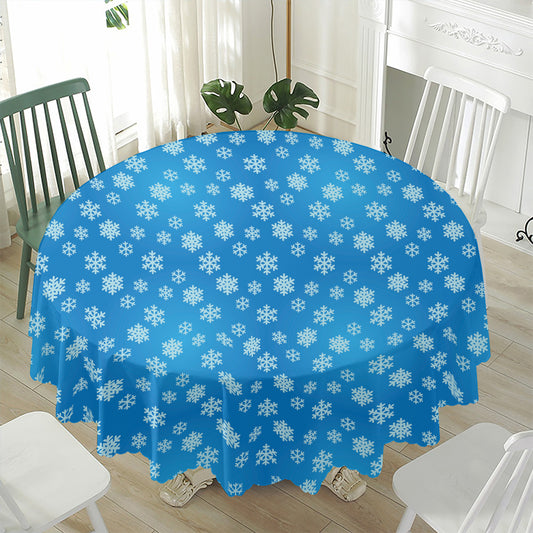 Blue Snowflake Pattern Print Waterproof Round Tablecloth