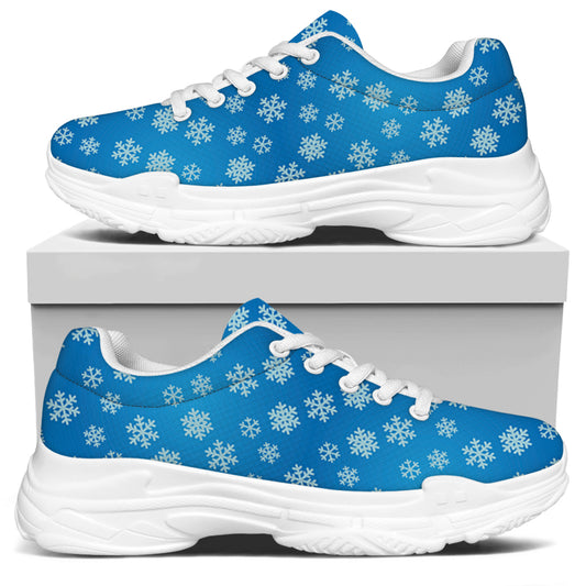 Blue Snowflake Pattern Print White Chunky Shoes