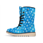 Blue Snowflake Pattern Print Winter Boots