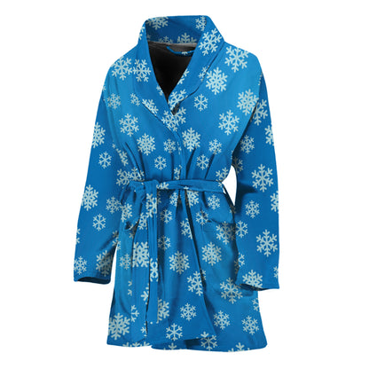 Blue Snowflake Pattern Print Women's Bathrobe